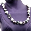 Penny pearl necklace, white-purple-hematite, 47cm