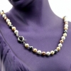 Round pearl necklace, white-hematite-bronze-light gold, 47cm