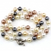 Round pearl necklace, white-hematite-bronze-light gold, 47cm