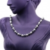 Round pearl necklace, white-hematite, 47cm