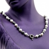 Round pearl necklace, white-hematite, 47cm