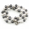 Round pearl necklace, white-hematite, 47cm