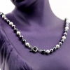 Round pearl necklace, white-purple-hematite, 47cm