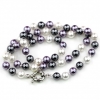 Round pearl necklace, white-purple-hematite, 47cm