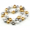 Drops pearl necklace, white-gold-silver, 47cm