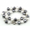 Drops pearl necklace, white-grey, 47cm