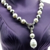 Pearl necklace with pendant, silver-white, 47cm