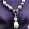 Pearl necklace with pendant, silver-white, 47cm