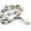 Pearl necklace with pendant, silver-white, 47cm