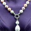 Pearl necklace with pendant, white-pink-frieze, 47cm