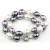 Twist drop pearl necklace, grey-white-purple, 47cm