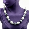 Twist drop pearl necklace, white-grey, 47cm