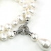 Drops pearl necklace with pendant, white, 47cm