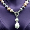 Drops pearl necklace with pendant, pink-blush-purple-silver, 47cm