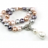 Drops pearl necklace with pendant, pink-blush-purple-silver, 47cm