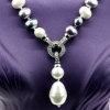 Drops pearl necklace with pendant, white-hematite-purple, 47cm