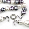 Drops pearl necklace with pendant, white-hematite-purple, 47cm