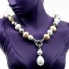 Drops pearl necklace with pendant, white-gold light-silver-rose, 47cm