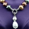 Drops pearl necklace with pendant, bronze-rose gold-silver-green vintage, 47cm