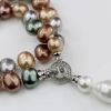 Drops pearl necklace with pendant, bronze-rose gold-silver-green vintage, 47cm