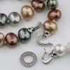 Drops pearl necklace with pendant, bronze-rose gold-silver-green vintage, 47cm