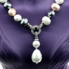 Drops pearl necklace with pendant, white-rose-hematite, 47cm