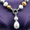 Drops pearl necklace with pendant, white-silver-gold, 47cm