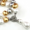 Drops pearl necklace with pendant, white-silver-gold, 47cm