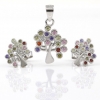 Set of Tree of Life earrings, pendant, silver 925 rhodium-plated