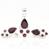 Garnet set, earrings, pendant, silver 925