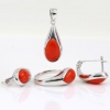 Celeste Orange set, earrings, adjustable ring L, pendant, rhodium-plated silver 925