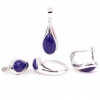 Set Celeste Blue Lapis, cercei, inel reglabil S, pandantiv, argint 925 rodiat