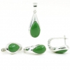 Set Celeste Green Jade, cercei, inel reglabil S, pandantiv, argint 925 rodiat