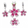 Set Pink Flower cercei, inel, pandantiv, argint 925 rodiat