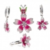 Set Pink Flower cercei, inel, pandantiv, argint 925 rodiat