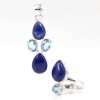 Set Angel inel, pandantiv cu Lapis Lazuli si Blue Topaz, argint 925