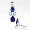 Set Angel inel, pandantiv cu Lapis Lazuli si Blue Topaz, argint 925