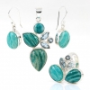 Set Unika cercei, inel, pandantiv cu Amazonite si Blue Topaz, argint 925