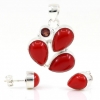 Unika set of earrings, pendant with Red Coral, silver 925