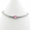 Tennis bracelet - 17cm with pink heart link, rhodium-plated 925 silver