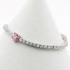 Tennis bracelet - 17cm with pink heart link, rhodium-plated 925 silver