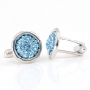 Swarovski crystal buttons, Aquamarine pave cabochon, 925 rhodium-plated silver