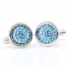 Swarovski crystal buttons, Aquamarine pave cabochon, 925 rhodium-plated silver