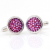 Swarovski crystal buttons, Light Siam Shimmer pave cabochon, 925 rhodium-plated silver