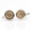 Swarovski crystal buttons, Golden Shadow pave cabochon, 925 rhodium-plated silver