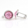 Swarovski crystal buttons, Light Rose pave cabochon, 925 rhodium-plated silver