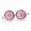 Swarovski crystal buttons, Light Rose pave cabochon, 925 rhodium-plated silver