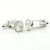 Swarovski crystal buttons, fancy rivoli White Opal 10mm, 925 rhodium-plated silver