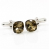 Swarovski crystal buttons, fancy rivoli Smoky Quartz 10mm, 925 rhodium-plated silver