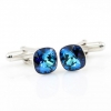 Swarovski crystal buttons, fancy rivoli Bermuda Blue 10mm, 925 rhodium-plated silver